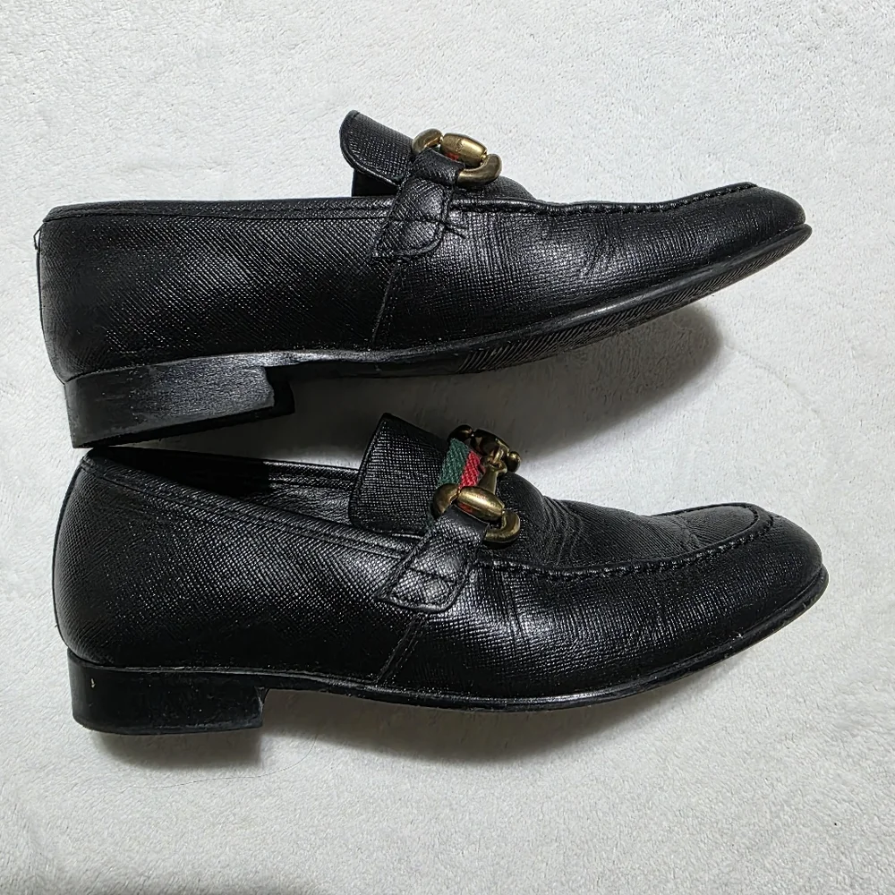 Andanines Boys Green Red Ribbon Chain Slip-On Luxurious Black Leather Loafers 29